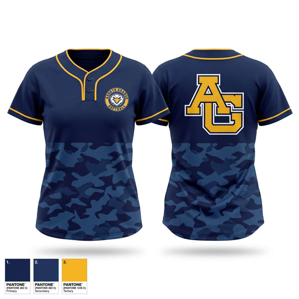 Two Button Softball Jersey, Arroyo Grande Eagles, Softball, Teamtime, Team time, sublimation, custom sports apparel, team uniforms, spirit wear, spiritwear, sports uniforms, custom shirts, team store, custom team store, fundraiser sports, apparel fundraiser