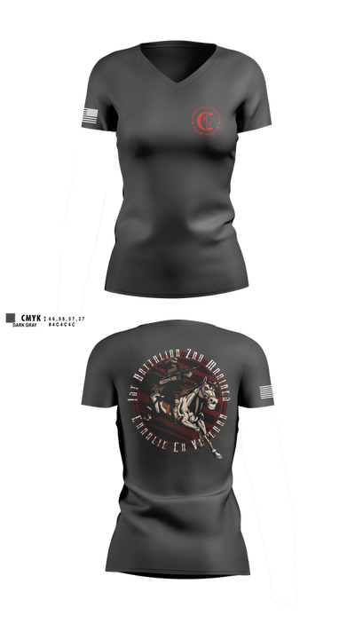 1st Battalion 2nd Marines Charlie Co Veteran 59013691 Women's Short Sleeve V-neck Shirt - 1