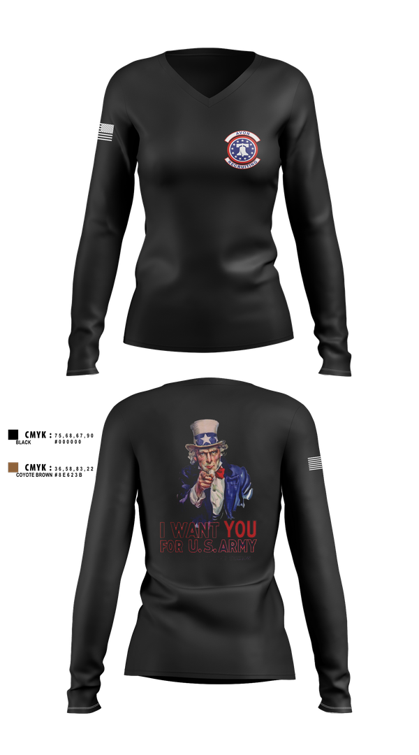 Womens Long Sleeve Vneck Shirt, US Army I Want You, Army, Teamtime, Team time, sublimation, custom sports apparel, team uniforms, spirit wear, spiritwear, sports uniforms, custom shirts, team store, custom team store, fundraiser sports, apparel fundraiser