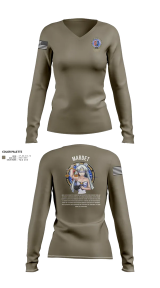 Womens Long Sleeve Vneck Shirt, Karl & Hedwig Ackermann Memorial Institute for Joint Military Intelligence and Law Enforcement Education & Training at MARDET Fort Leonard Wood, , Teamtime, Team time, sublimation, custom sports apparel, team uniforms, spirit wear, spiritwear, sports uniforms, custom shirts, team store, custom team store, fundraiser sports, apparel fundraiser