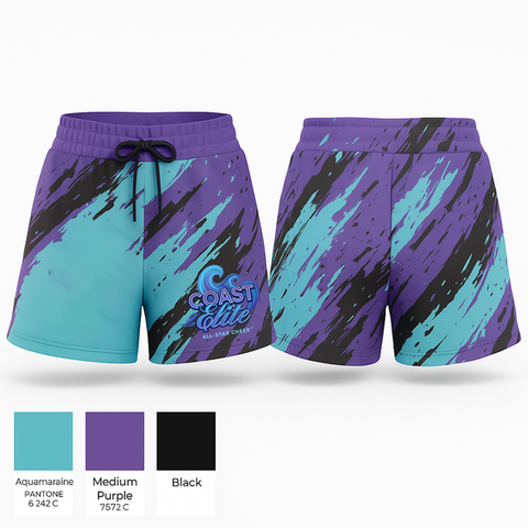 Womens Shorts, Coast Elite, Cheer, Teamtime, Team time, sublimation, custom sports apparel, team uniforms, spirit wear, spiritwear, sports uniforms, custom shirts, team store, custom team store, fundraiser sports, apparel fundraiser