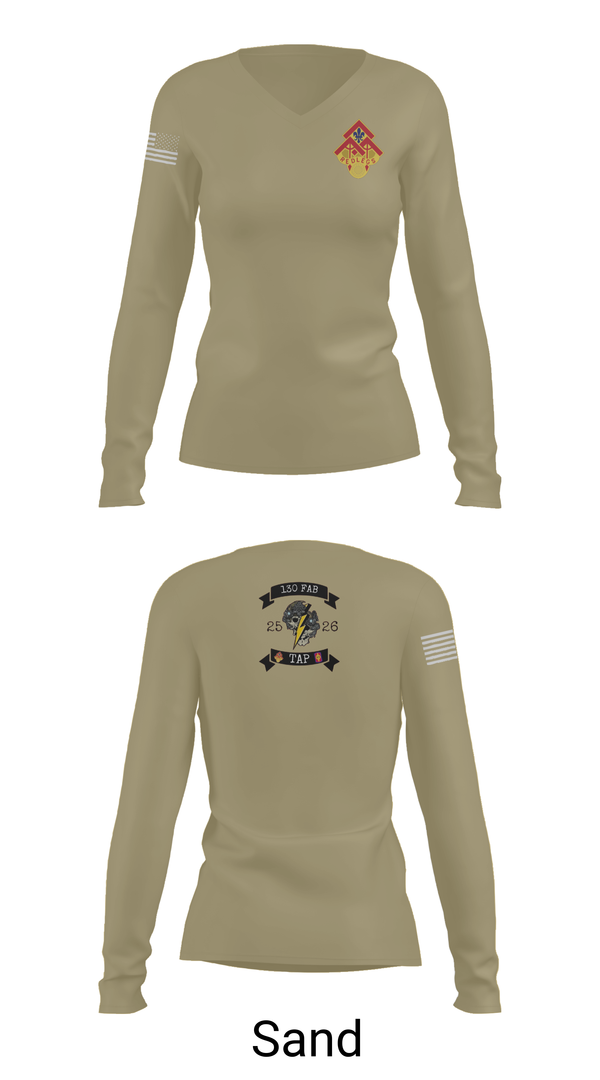 Womens Long Sleeve Vneck Shirt, 130th FAB Target Acquisition Platoon, , Teamtime, Team time, sublimation, custom sports apparel, team uniforms, spirit wear, spiritwear, sports uniforms, custom shirts, team store, custom team store, fundraiser sports, apparel fundraiser