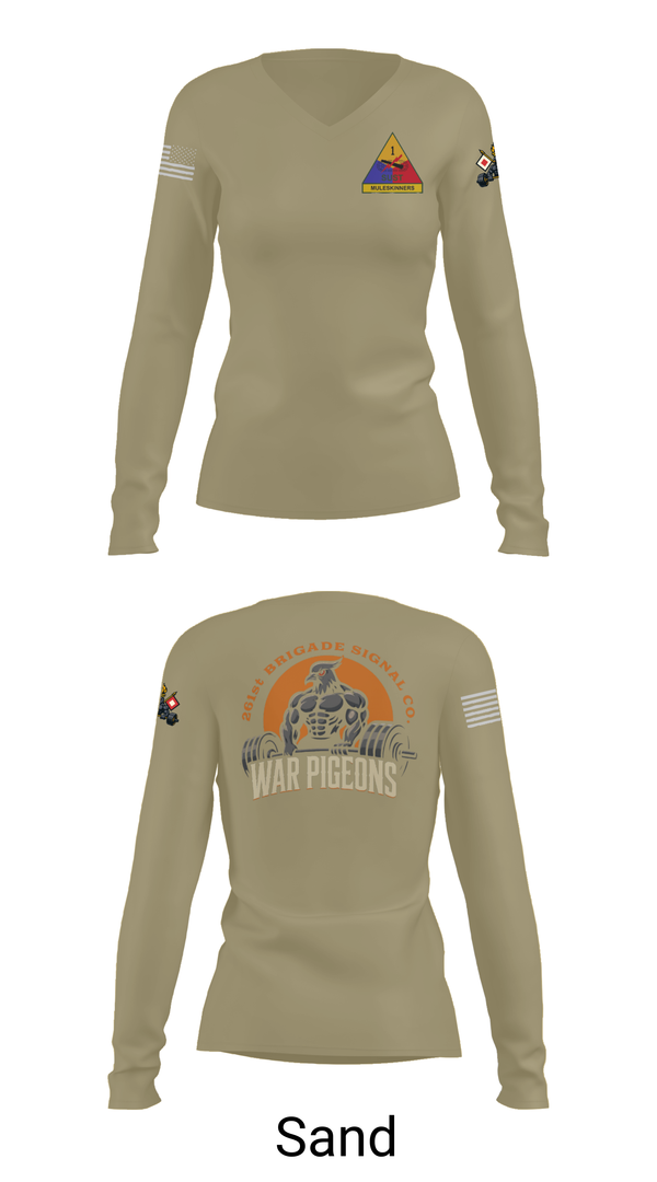Womens Long Sleeve Vneck Shirt, 261st War Pigeons, Army, Teamtime, Team time, sublimation, custom sports apparel, team uniforms, spirit wear, spiritwear, sports uniforms, custom shirts, team store, custom team store, fundraiser sports, apparel fundraiser