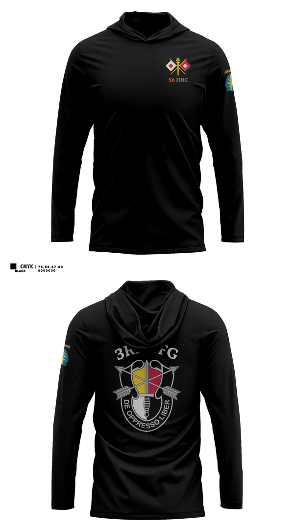 Long Sleeve hooded sunshirt, S6 HHC 3SFG(A), Army, Teamtime, Team time, sublimation, custom sports apparel, team uniforms, spirit wear, spiritwear, sports uniforms, custom shirts, team store, custom team store, fundraiser sports, apparel fundraiser