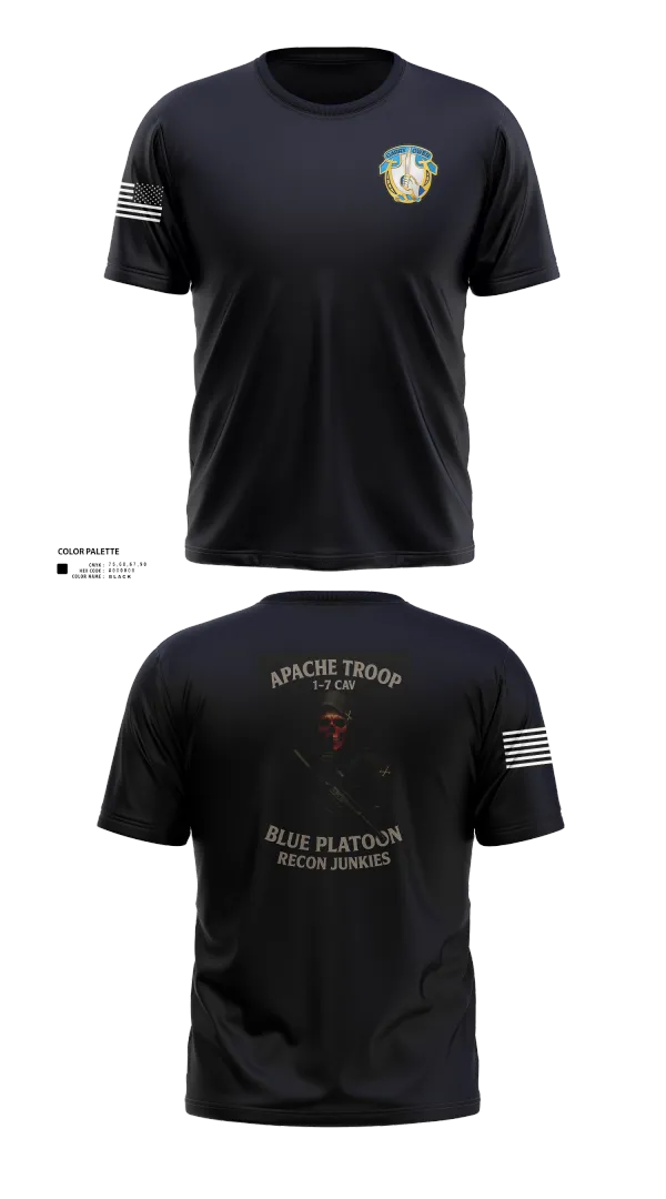 Old School Cotton Feel Shirt, 1-7 Cavlary Division Apache Troop Blue Platoon Recon Junkies, Army, Teamtime, Team time, sublimation, custom sports apparel, team uniforms, spirit wear, spiritwear, sports uniforms, custom shirts, team store, custom team store, fundraiser sports, apparel fundraiser