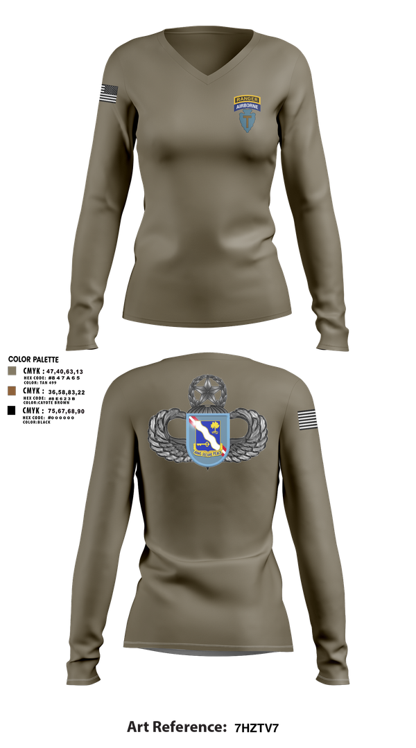 Womens Long Sleeve Vneck Shirt, 1-143rd airborne infantry regiment, , Teamtime, Team time, sublimation, custom sports apparel, team uniforms, spirit wear, spiritwear, sports uniforms, custom shirts, team store, custom team store, fundraiser sports, apparel fundraiser