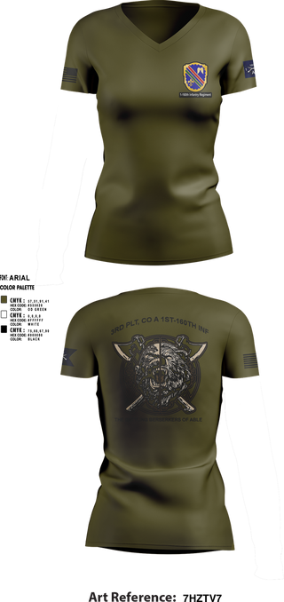 Womens Short Sleeve Vneck Shirt, Co A, 1st-160th INF, 79th IBCT, , Teamtime, Team time, sublimation, custom sports apparel, team uniforms, spirit wear, spiritwear, sports uniforms, custom shirts, team store, custom team store, fundraiser sports, apparel fundraiser