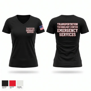 Womens Short Sleeve Vneck Shirt, Transportion Technology Center Emergency Services, Fire Department, Teamtime, Team time, sublimation, custom sports apparel, team uniforms, spirit wear, spiritwear, sports uniforms, custom shirts, team store, custom team store, fundraiser sports, apparel fundraiser