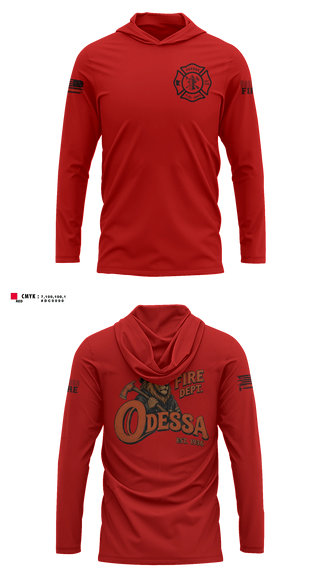 Long Sleeve hooded sunshirt, Odessa Fire Department, Fire Department, Teamtime, Team time, sublimation, custom sports apparel, team uniforms, spirit wear, spiritwear, sports uniforms, custom shirts, team store, custom team store, fundraiser sports, apparel fundraiser