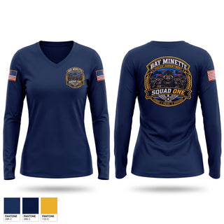 Womens Long Sleeve Vneck Shirt, BMPD SQAUD ONE, Police, Teamtime, Team time, sublimation, custom sports apparel, team uniforms, spirit wear, spiritwear, sports uniforms, custom shirts, team store, custom team store, fundraiser sports, apparel fundraiser