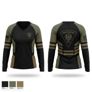 Womens Long Sleeve Vneck Shirt, Parkersburg SWAT, Police, Teamtime, Team time, sublimation, custom sports apparel, team uniforms, spirit wear, spiritwear, sports uniforms, custom shirts, team store, custom team store, fundraiser sports, apparel fundraiser