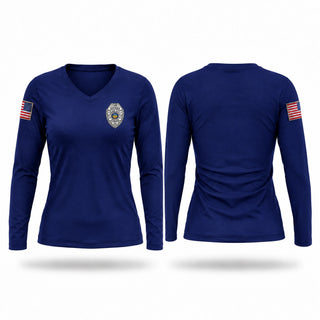 Womens Long Sleeve Vneck Shirt, Plain City Police Department, Police, Teamtime, Team time, sublimation, custom sports apparel, team uniforms, spirit wear, spiritwear, sports uniforms, custom shirts, team store, custom team store, fundraiser sports, apparel fundraiser