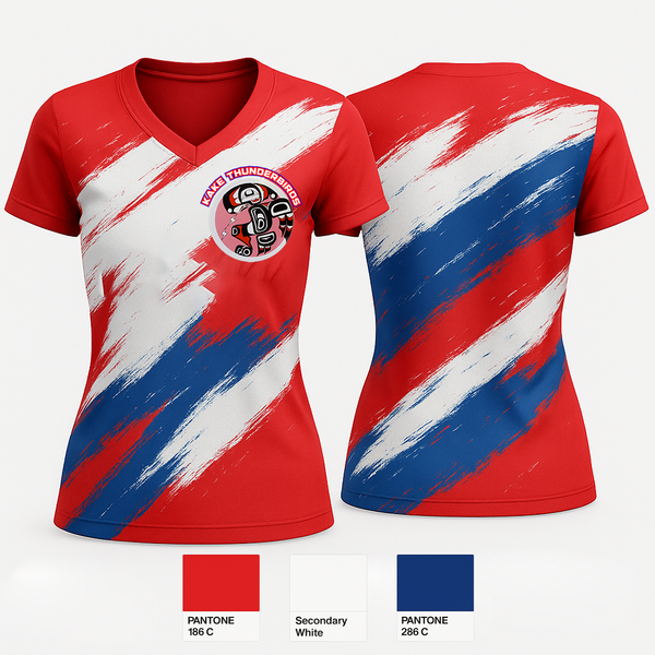 Women's Short Sleeve Vneck Shirt, Kake Thunderbirds Basketball, Men's Basketball, Teamtime, Team time, sublimation, custom sports apparel, team uniforms, spirit wear, spiritwear, sports uniforms, custom shirts, team store, custom team store, fundraiser sports, apparel fundraiser