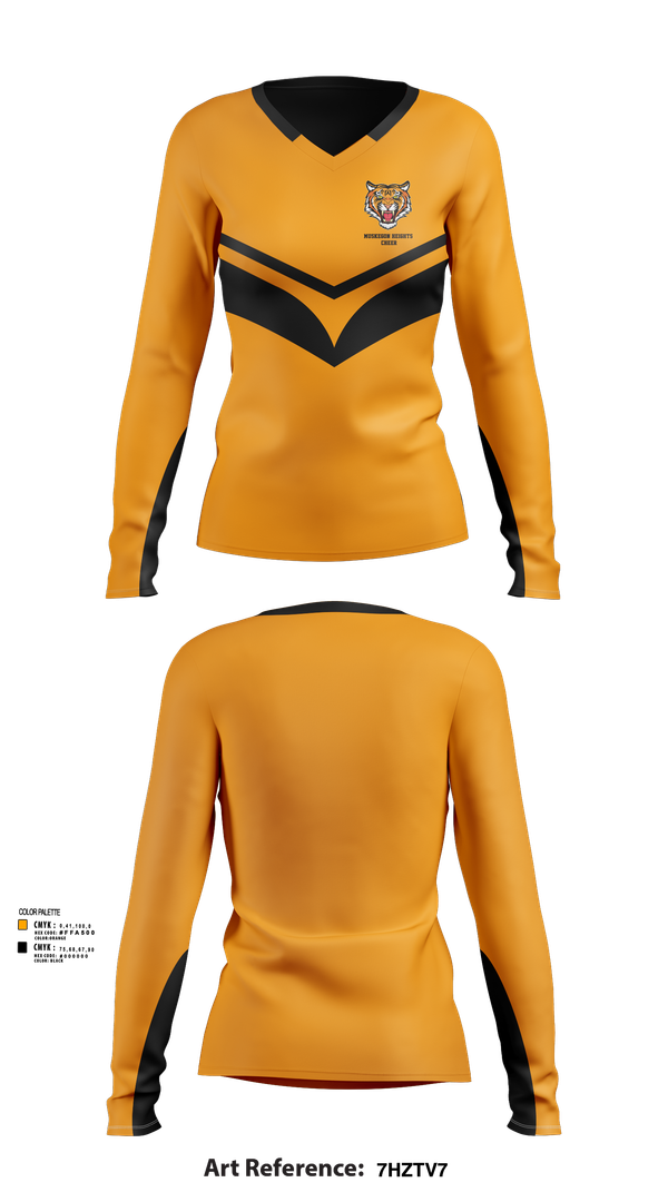Womens Long Sleeve Vneck Shirt, Muskegon Heights Cheer, Cheer, Teamtime, Team time, sublimation, custom sports apparel, team uniforms, spirit wear, spiritwear, sports uniforms, custom shirts, team store, custom team store, fundraiser sports, apparel fundraiser