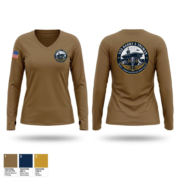 Womens Long Sleeve Vneck Shirt, CVN75 Media, Navy, Teamtime, Team time, sublimation, custom sports apparel, team uniforms, spirit wear, spiritwear, sports uniforms, custom shirts, team store, custom team store, fundraiser sports, apparel fundraiser