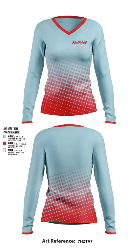 Womens Long Sleeve Vneck Shirt, Porterville Rampage 10u, Softball, Teamtime, Team time, sublimation, custom sports apparel, team uniforms, spirit wear, spiritwear, sports uniforms, custom shirts, team store, custom team store, fundraiser sports, apparel fundraiser