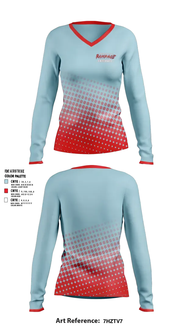 Womens Long Sleeve Vneck Shirt, Porterville Rampage 10u, Softball, Teamtime, Team time, sublimation, custom sports apparel, team uniforms, spirit wear, spiritwear, sports uniforms, custom shirts, team store, custom team store, fundraiser sports, apparel fundraiser