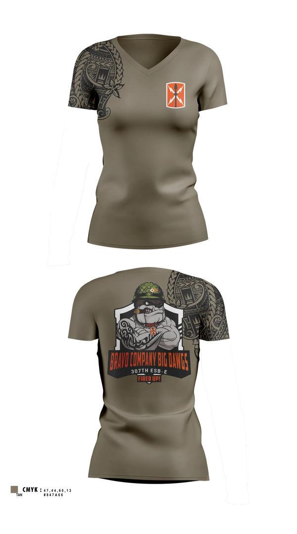 Womens Short Sleeve Vneck Shirt, Bravo 307th ESBE, Army, Teamtime, Team time, sublimation, custom sports apparel, team uniforms, spirit wear, spiritwear, sports uniforms, custom shirts, team store, custom team store, fundraiser sports, apparel fundraiser