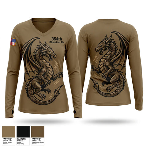 Womens Long Sleeve Vneck Shirt, 354th Chemical Co, Army, Teamtime, Team time, sublimation, custom sports apparel, team uniforms, spirit wear, spiritwear, sports uniforms, custom shirts, team store, custom team store, fundraiser sports, apparel fundraiser