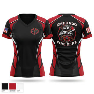 Womens Short Sleeve Vneck Shirt, Emerado Volunteer Fire Department, Fire Department, Teamtime, Team time, sublimation, custom sports apparel, team uniforms, spirit wear, spiritwear, sports uniforms, custom shirts, team store, custom team store, fundraiser sports, apparel fundraiser