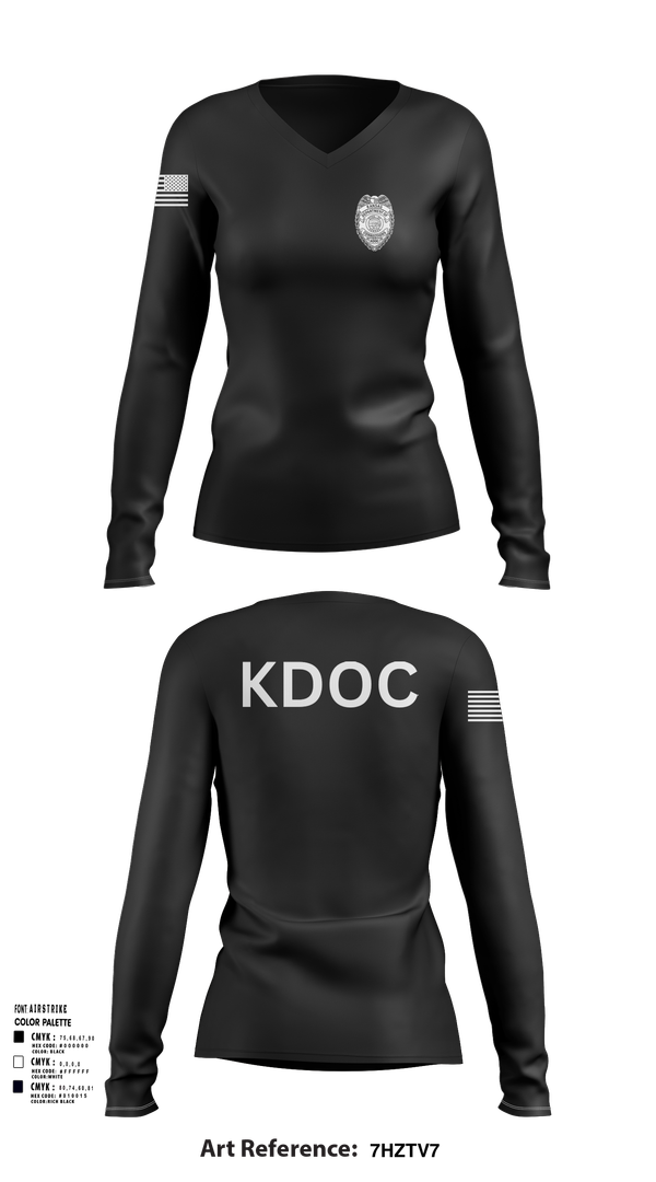 Womens Long Sleeve Vneck Shirt, KDOC, Police, Teamtime, Team time, sublimation, custom sports apparel, team uniforms, spirit wear, spiritwear, sports uniforms, custom shirts, team store, custom team store, fundraiser sports, apparel fundraiser