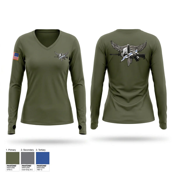 Womens Long Sleeve Vneck Shirt, Special Reaction Team, Marines, Teamtime, Team time, sublimation, custom sports apparel, team uniforms, spirit wear, spiritwear, sports uniforms, custom shirts, team store, custom team store, fundraiser sports, apparel fundraiser