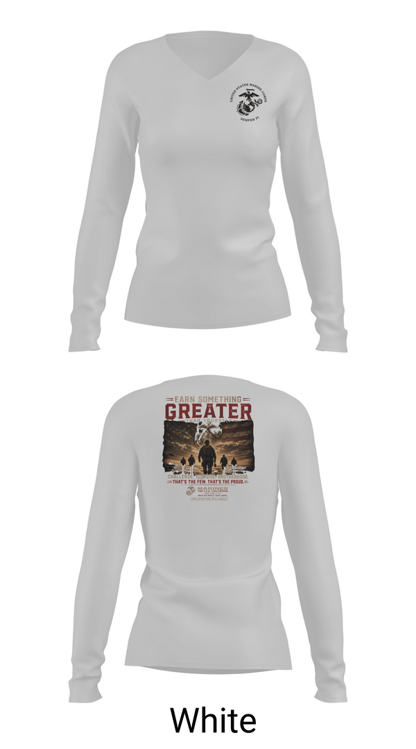 Womens Long Sleeve Vneck Shirt, RSS MCDONOUGH, Marines, Teamtime, Team time, sublimation, custom sports apparel, team uniforms, spirit wear, spiritwear, sports uniforms, custom shirts, team store, custom team store, fundraiser sports, apparel fundraiser