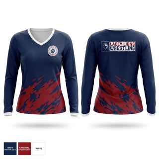 Womens Long Sleeve Vneck Shirt, Lacey Lions, Wrestling, Teamtime, Team time, sublimation, custom sports apparel, team uniforms, spirit wear, spiritwear, sports uniforms, custom shirts, team store, custom team store, fundraiser sports, apparel fundraiser