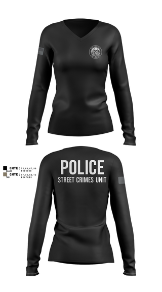 Womens Long Sleeve Vneck Shirt, STREET CRIMES, , Teamtime, Team time, sublimation, custom sports apparel, team uniforms, spirit wear, spiritwear, sports uniforms, custom shirts, team store, custom team store, fundraiser sports, apparel fundraiser