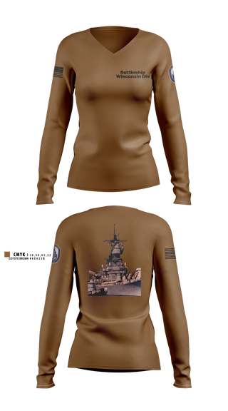 Womens Long Sleeve Vneck Shirt, Battleship Wisconsin Div, Navy, Teamtime, Team time, sublimation, custom sports apparel, team uniforms, spirit wear, spiritwear, sports uniforms, custom shirts, team store, custom team store, fundraiser sports, apparel fundraiser