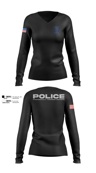 Womens Long Sleeve Vneck Shirt, SAO, Police, Teamtime, Team time, sublimation, custom sports apparel, team uniforms, spirit wear, spiritwear, sports uniforms, custom shirts, team store, custom team store, fundraiser sports, apparel fundraiser