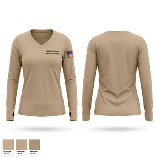 Womens Long Sleeve Vneck Shirt, Fort Sam Houston Jewish Community, Army, Teamtime, Team time, sublimation, custom sports apparel, team uniforms, spirit wear, spiritwear, sports uniforms, custom shirts, team store, custom team store, fundraiser sports, apparel fundraiser