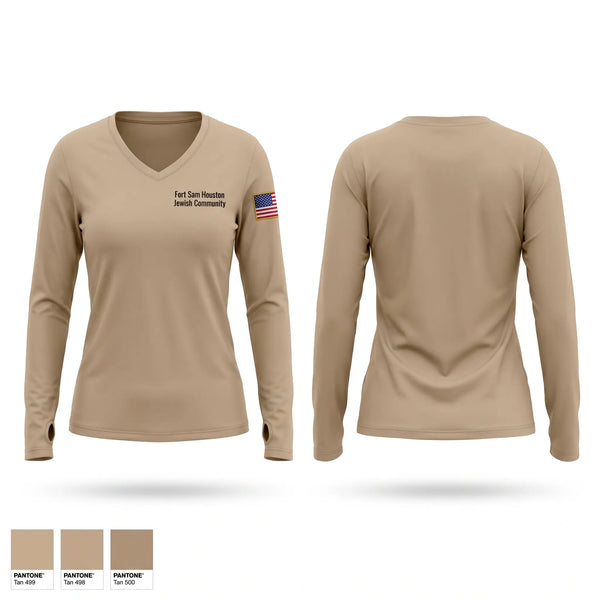 Womens Long Sleeve Vneck Shirt, Fort Sam Houston Jewish Community, Army, Teamtime, Team time, sublimation, custom sports apparel, team uniforms, spirit wear, spiritwear, sports uniforms, custom shirts, team store, custom team store, fundraiser sports, apparel fundraiser