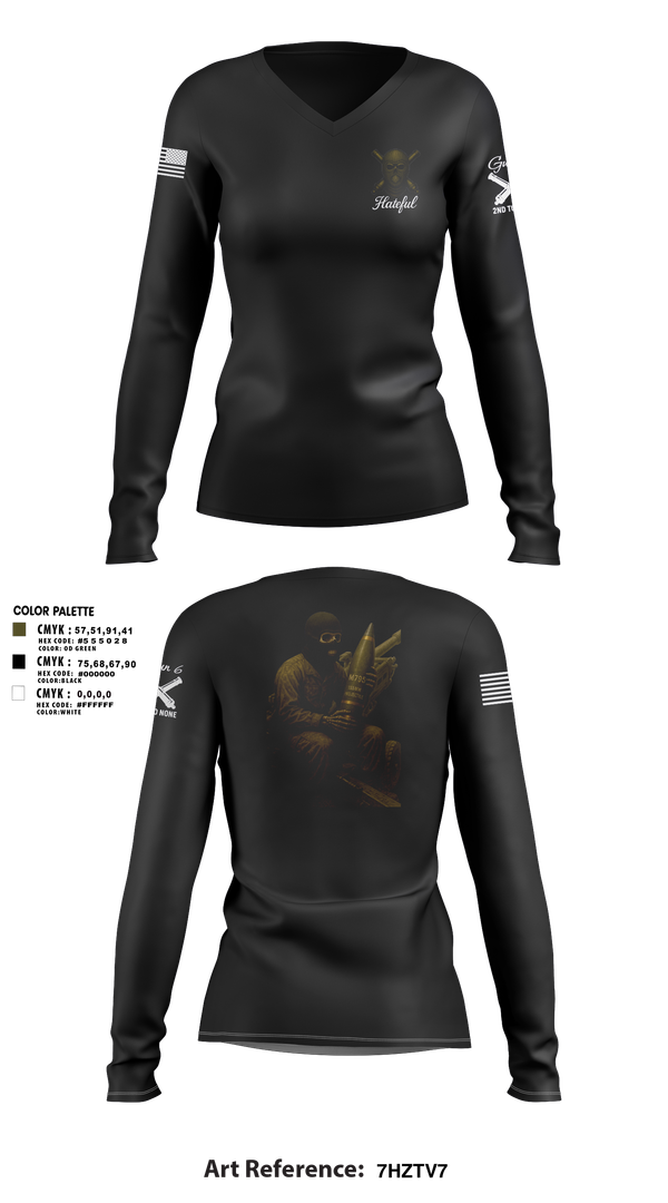 Womens Long Sleeve Vneck Shirt, Hateful Hotel 2nd Plt, , Teamtime, Team time, sublimation, custom sports apparel, team uniforms, spirit wear, spiritwear, sports uniforms, custom shirts, team store, custom team store, fundraiser sports, apparel fundraiser