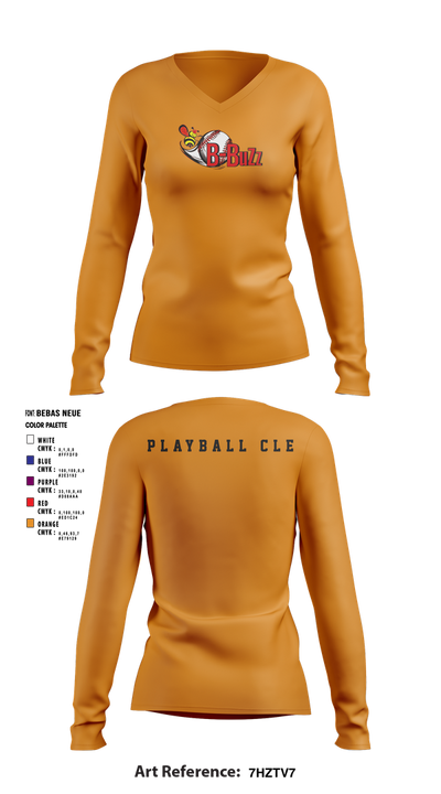 B Buzz Baseball League 75019054 Women's Long Sleeve V-neck Shirt - 6