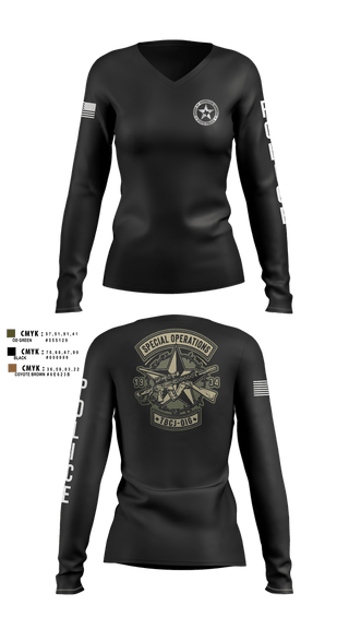 Womens Long Sleeve Vneck Shirt, SOD Covert, Police, Teamtime, Team time, sublimation, custom sports apparel, team uniforms, spirit wear, spiritwear, sports uniforms, custom shirts, team store, custom team store, fundraiser sports, apparel fundraiser