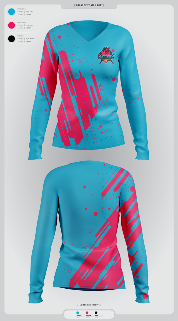Womens Long Sleeve Vneck Shirt, MadBatters Softball, Softball, Teamtime, Team time, sublimation, custom sports apparel, team uniforms, spirit wear, spiritwear, sports uniforms, custom shirts, team store, custom team store, fundraiser sports, apparel fundraiser