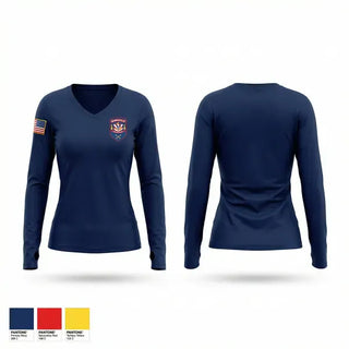 Womens Long Sleeve Vneck Shirt, Monroeville Fire department Station 5, Fire Department, Teamtime, Team time, sublimation, custom sports apparel, team uniforms, spirit wear, spiritwear, sports uniforms, custom shirts, team store, custom team store, fundraiser sports, apparel fundraiser