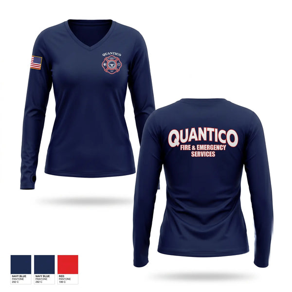 Womens Long Sleeve Vneck Shirt, Quantico Fire and Emergency Services, Fire Department, Teamtime, Team time, sublimation, custom sports apparel, team uniforms, spirit wear, spiritwear, sports uniforms, custom shirts, team store, custom team store, fundraiser sports, apparel fundraiser