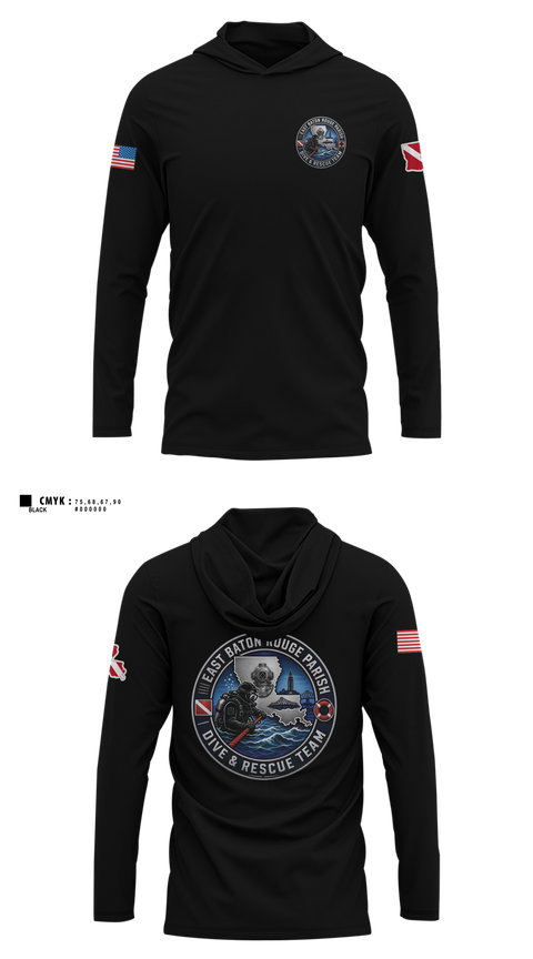 Long Sleeve Hooded Sun Shirt, East Baton Rouge Parish Dive & Rescue Team, Fire Department, Teamtime, Team time, sublimation, custom sports apparel, team uniforms, spirit wear, spiritwear, sports uniforms, custom shirts, team store, custom team store, fundraiser sports, apparel fundraiser