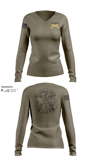 Womens Long Sleeve Vneck Shirt, 977 HQ, Army, Teamtime, Team time, sublimation, custom sports apparel, team uniforms, spirit wear, spiritwear, sports uniforms, custom shirts, team store, custom team store, fundraiser sports, apparel fundraiser