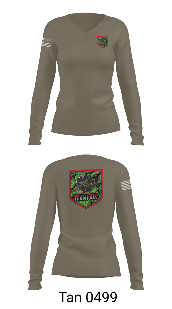 Womens Long Sleeve Vneck Shirt, 1SOK, Army, Teamtime, Team time, sublimation, custom sports apparel, team uniforms, spirit wear, spiritwear, sports uniforms, custom shirts, team store, custom team store, fundraiser sports, apparel fundraiser