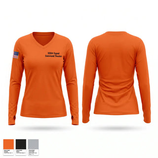Womens Long Sleeve Vneck Shirt, 335th Signal Command (Theater), Army, Teamtime, Team time, sublimation, custom sports apparel, team uniforms, spirit wear, spiritwear, sports uniforms, custom shirts, team store, custom team store, fundraiser sports, apparel fundraiser