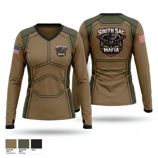 Womens Long Sleeve Vneck Shirt, SAC SOUTH, Army, Teamtime, Team time, sublimation, custom sports apparel, team uniforms, spirit wear, spiritwear, sports uniforms, custom shirts, team store, custom team store, fundraiser sports, apparel fundraiser