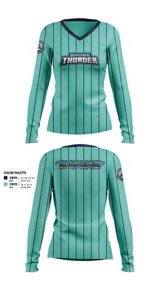 Womens Long Sleeve Vneck Shirt, Shore ThunderWicked Woman Welding, Softball, Teamtime, Team time, sublimation, custom sports apparel, team uniforms, spirit wear, spiritwear, sports uniforms, custom shirts, team store, custom team store, fundraiser sports, apparel fundraiser