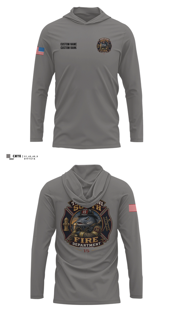 Long Sleeve hooded sunshirt, Tawakoni South Volunteer Fire Department, Fire Department, Teamtime, Team time, sublimation, custom sports apparel, team uniforms, spirit wear, spiritwear, sports uniforms, custom shirts, team store, custom team store, fundraiser sports, apparel fundraiser