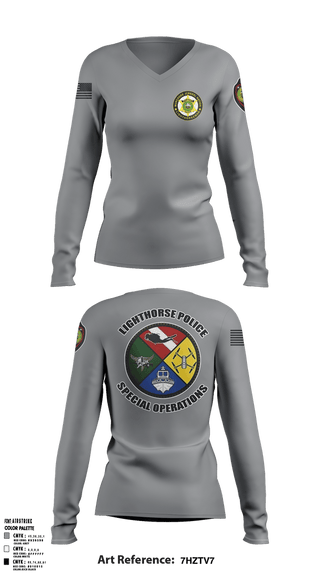 Womens Long Sleeve Vneck Shirt, Muscogee Nation Special Operations, , Teamtime, Team time, sublimation, custom sports apparel, team uniforms, spirit wear, spiritwear, sports uniforms, custom shirts, team store, custom team store, fundraiser sports, apparel fundraiser
