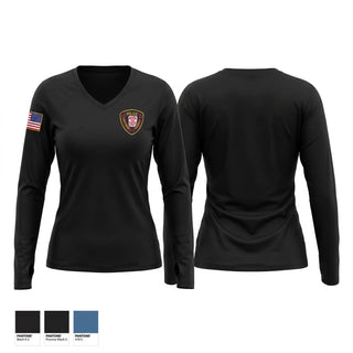 Womens Long Sleeve Vneck Shirt, Ocean Springs Police Department, Police, Teamtime, Team time, sublimation, custom sports apparel, team uniforms, spirit wear, spiritwear, sports uniforms, custom shirts, team store, custom team store, fundraiser sports, apparel fundraiser