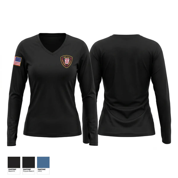 Womens Long Sleeve Vneck Shirt, Ocean Springs Police Department, Police, Teamtime, Team time, sublimation, custom sports apparel, team uniforms, spirit wear, spiritwear, sports uniforms, custom shirts, team store, custom team store, fundraiser sports, apparel fundraiser