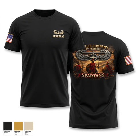 Old School Cotton Feel Shirt, 2nd Platoon Charlie Company 129 “Spartans”, Army, Teamtime, Team time, sublimation, custom sports apparel, team uniforms, spirit wear, spiritwear, sports uniforms, custom shirts, team store, custom team store, fundraiser sports, apparel fundraiser